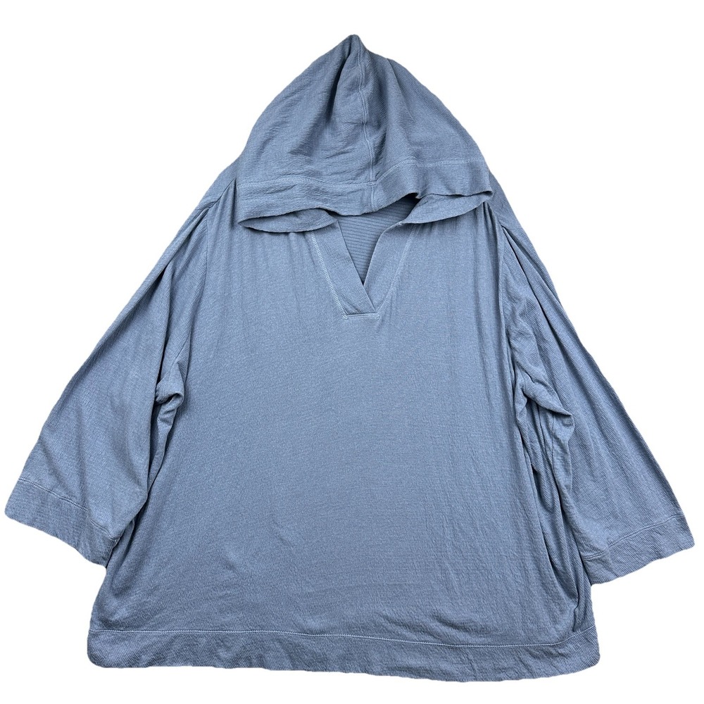 J Jill Pure Hooded Sweatshirt Women's XL Blue Gray 3/4 Sleeve Pullover Oversize